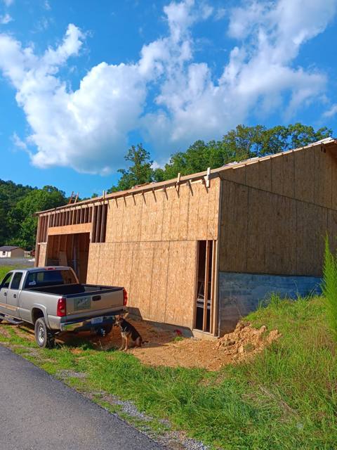 New garage with mountain backdrop