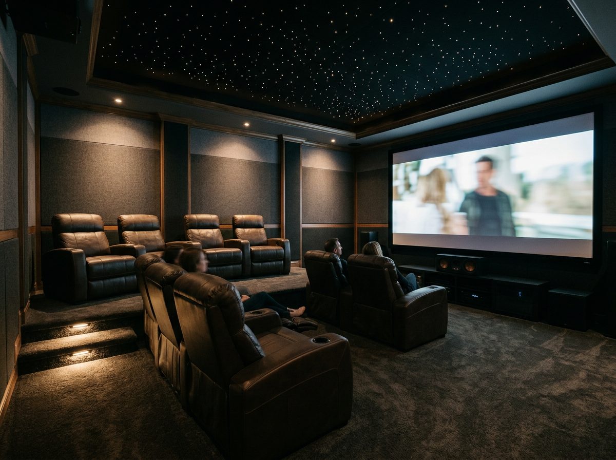 Home theater with recliners and projection screen, Charlotte NC