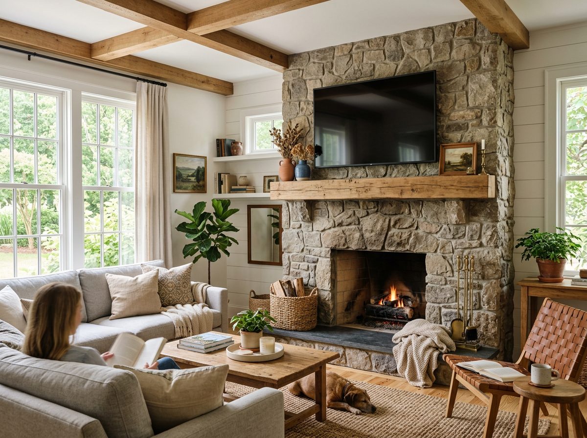 TV mounted above a fireplace with hidden wiring