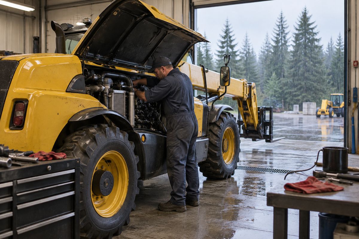 Telehandler being serviced in the Northwest Equipment shop